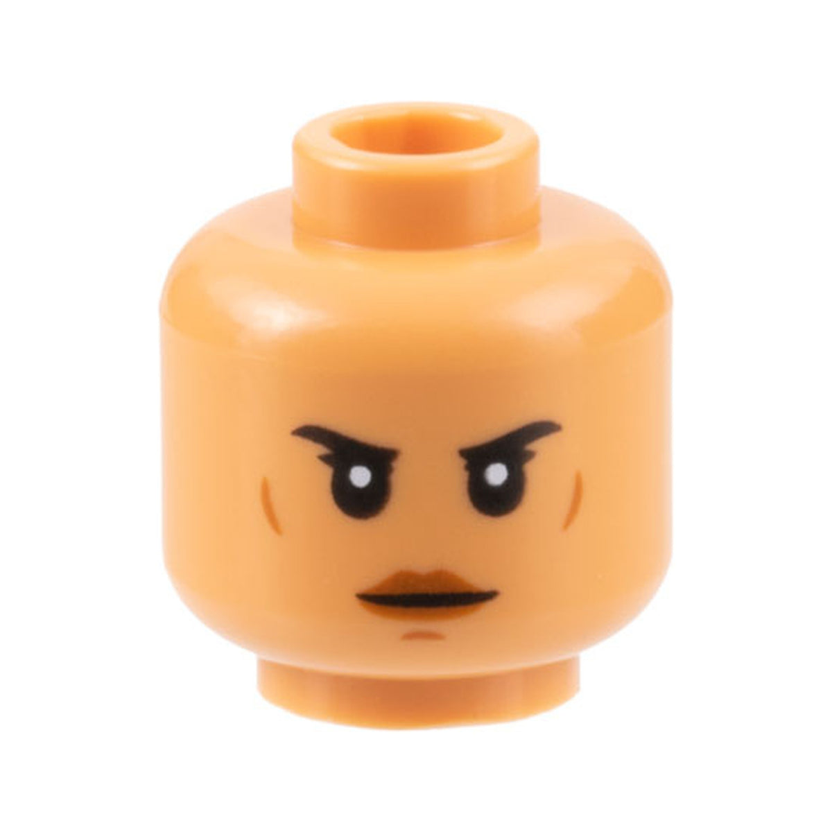 LEGO® Minifigure, Head Female Black Eyebrows, Dark Orange Lips, Cheek Lines and Chin Dimple, Neutral Pattern 3626pb2928 nougat