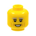 LEGO® Minifigure, Head Light Bluish Gray Eyebrows, Black Eyelids, Medium Nougat Cheek Lines, Wrinkles, and Chin Dimple, Open Mouth Smile with Teeth Pattern 3626pb2950 gelb