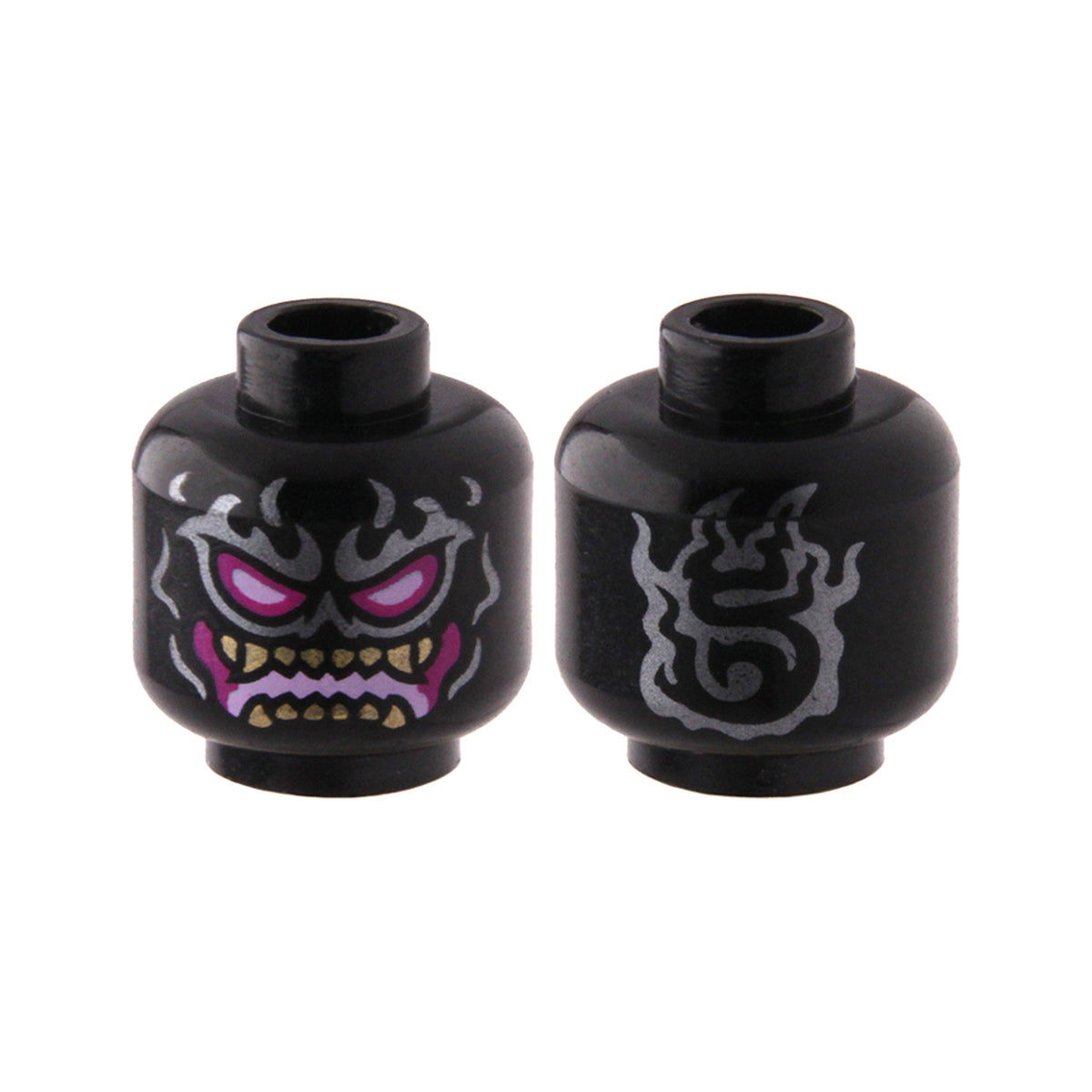 LEGO® Minifigure, Head Alien Silver Flame Tattoos, Magenta and Bright Pink Eyes and Mouth, Gold Teeth Pattern 3626pb3048 schwarz