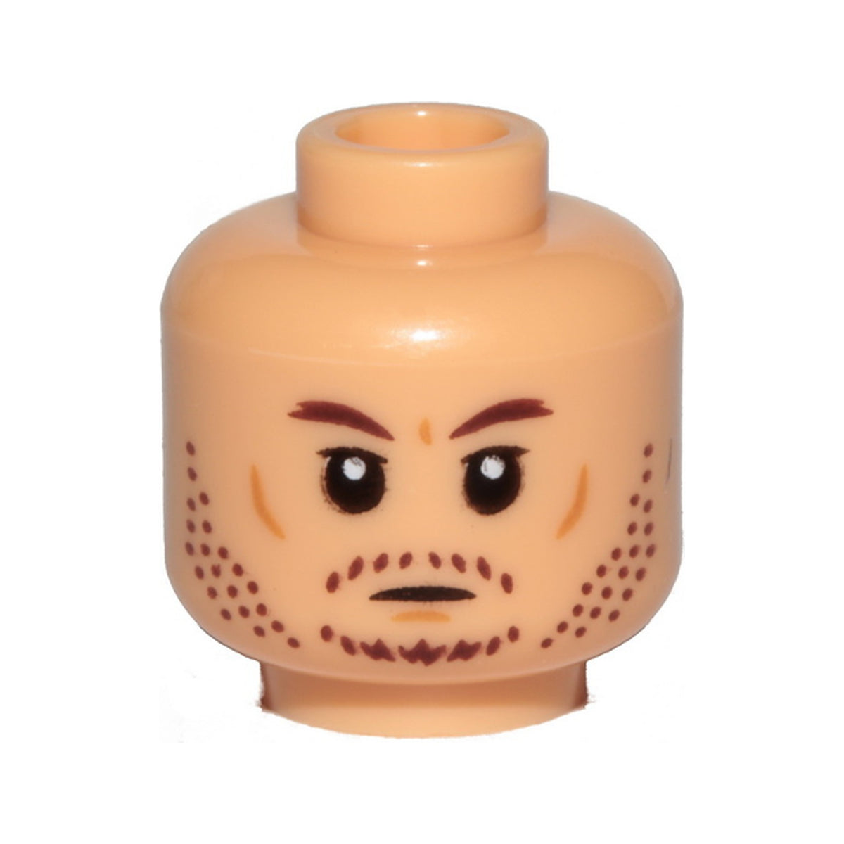 LEGO® Minifigure, Head Dark Brown Eyebrows, Stubble, Nougat Cheek Lines and Chin Dimple Pattern 3626pb3052 medium tan
