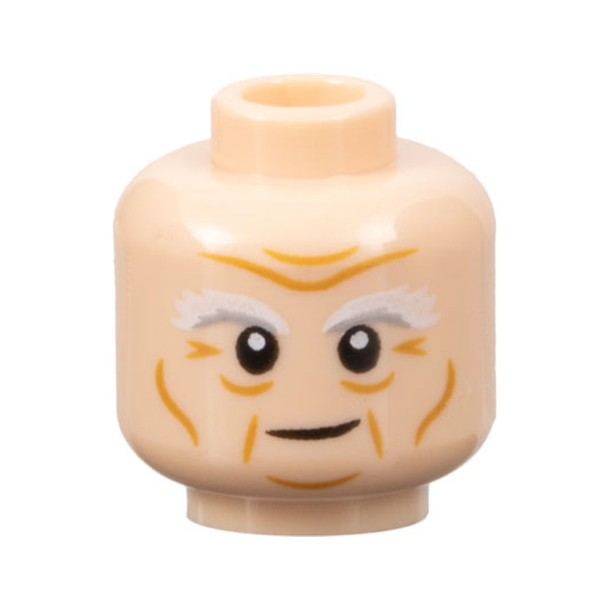 LEGO® Minifigure, Head White and Light Bluish Gray Bushy Eyebrows, Medium Nougat Brow Furrows, Wrinkles, and Cheek Lines Pattern 3626pb3257 hellnougat