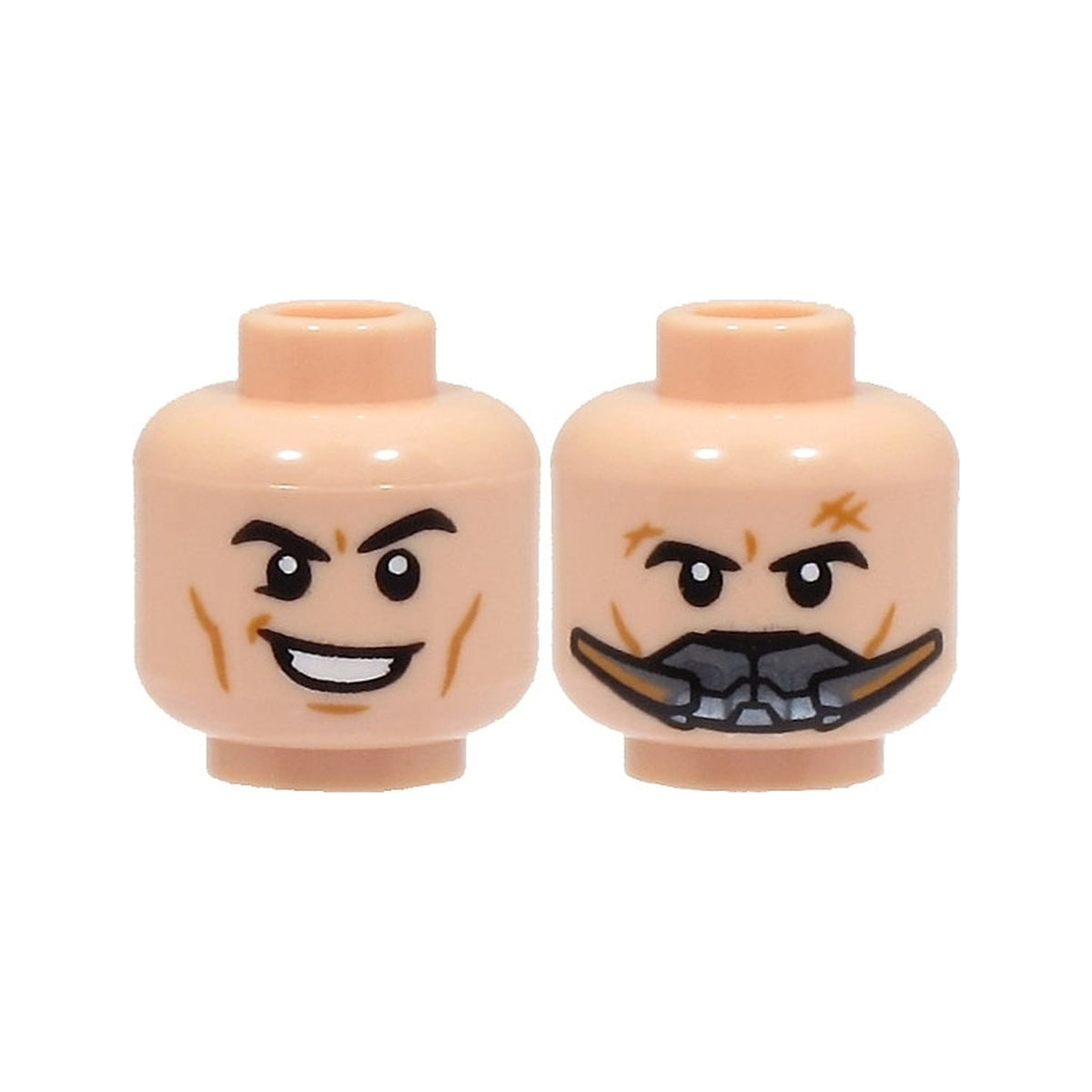 LEGO® Minifigure, Head Dual Sided Black Eyebrows, Medium Nougat Cheek Lines and Dimples, Lopsided Open Mouth Smile / Breathing Apparatus Pattern 3626pb3277 hellnougat
