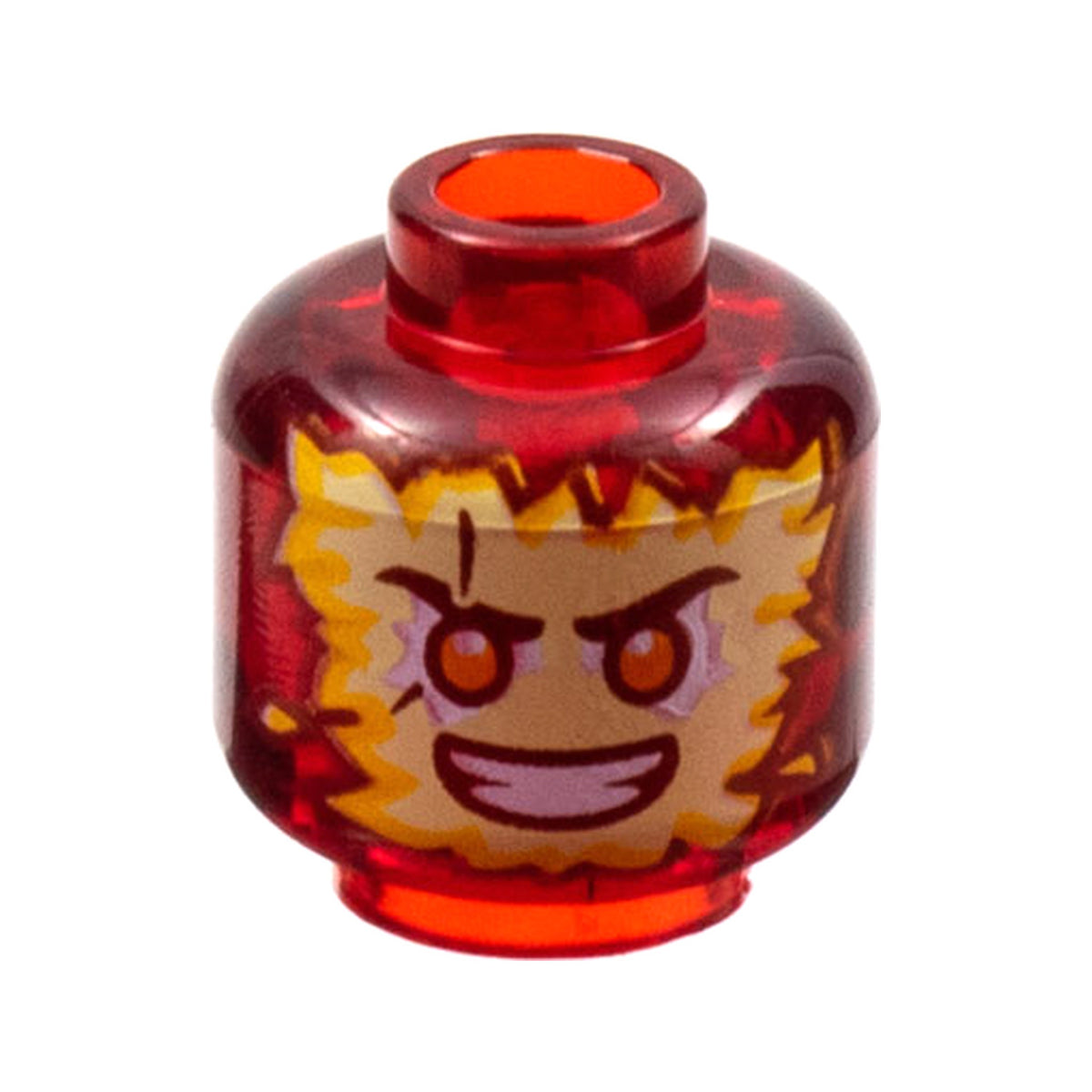 LEGO® Minifigure, Head Tan and Bright Light Orange Energy Face, Orange Eyes, Scowl Pattern 3626pb3355 trans-red