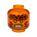 LEGO® Minifigure, Head Black Stones on Forehead and Cheeks, Orange Eyes, White Teeth, Scowl Pattern 3626pb3357 transparent orange