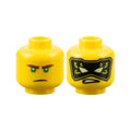 LEGO® Minifigure, Head Dual Sided Reddish Brown Eyebrows, Green Eyes, Frown / Black and Lime Mask with Yellowish Green Eyes Pattern 3626pb3364 gelb