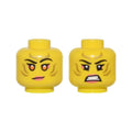 LEGO® Minifigure, Head Dual Sided Female Gold Stripes Face Paint, Coral Lips and Eye Shadow, Orange Eyes, Lopsided Grin / Bared Teeth Pattern 3626pb3368 gelb