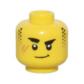 LEGO® Minifigure, Head Thick Black Eyebrows, Stubble Sideburns, Medium Nougat Scar, and Closed Mouth Lopsided Grin Pattern 3626pb3372 gelb