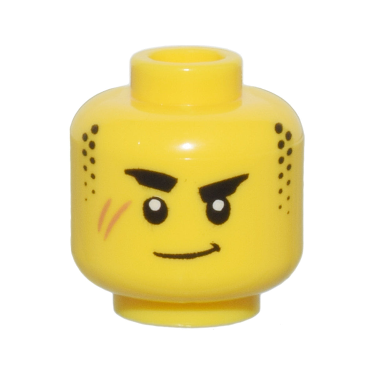 LEGO® Minifigure, Head Thick Black Eyebrows, Stubble Sideburns, Medium Nougat Scar, and Closed Mouth Lopsided Grin Pattern 3626pb3372 gelb