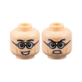 LEGO® Minifigure, Head Dual Sided Black Thick Eyebrows, Glasses with Dark Silver Lenses, Medium Nougat Cheek Lines, Open Mouth Smile / Bared Teeth with Furrowed Brow Pattern 3626pb3443 hellnougat