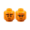 LEGO® Minifigure, Head Dual Sided Black Bushy Eyebrows, Dark Orange Forehead Markings, Dark Red Contour Lines, Lopsided Grin / Frown Pattern 3626pb3673 orange