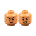 LEGO® Minifigure, Head Dual Sided Female Black Eyebrows, Dark Orange Lips and Cheek Lines, Frown / Lopsided Open Mouth Smile and Wink Pattern 3626pb3674 nougat