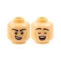 LEGO® Minifigure, Head Dual Sided Black Eyebrows, Medium Nougat Cheek Lines, Lopsided Open Mouth Smile / Closed Eyes, Singing Pattern 3626pb3677 medium tan