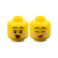 LEGO® Minifigure, Head Dual Sided Female Black Thin Eyebrows, Single Eyelashes, Bright Pink Cheeks, Dark Pink Lips, Open Mouth Smile with Tongue / Lopsided Grin with Eyes Closed Pattern 3626pb3768 gelb