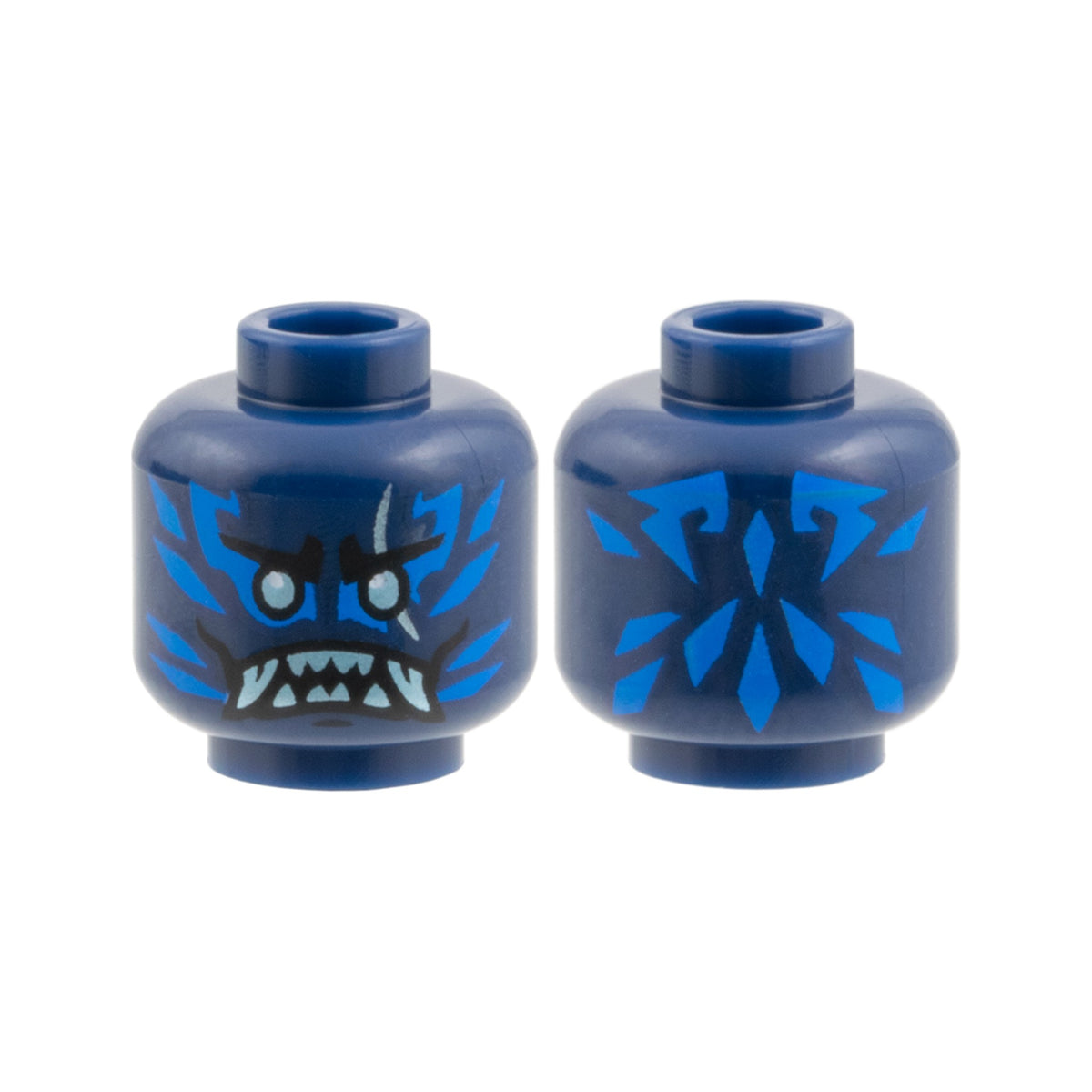 LEGO® Minifigure, Head Alien with Black Eyebrows, Metallic Light Blue Eyes and Scar, Blue Markings, Angry Open Mouth with Fangs and Sharp Teeth Parted Pattern 3626pb3810 dunkelblau
