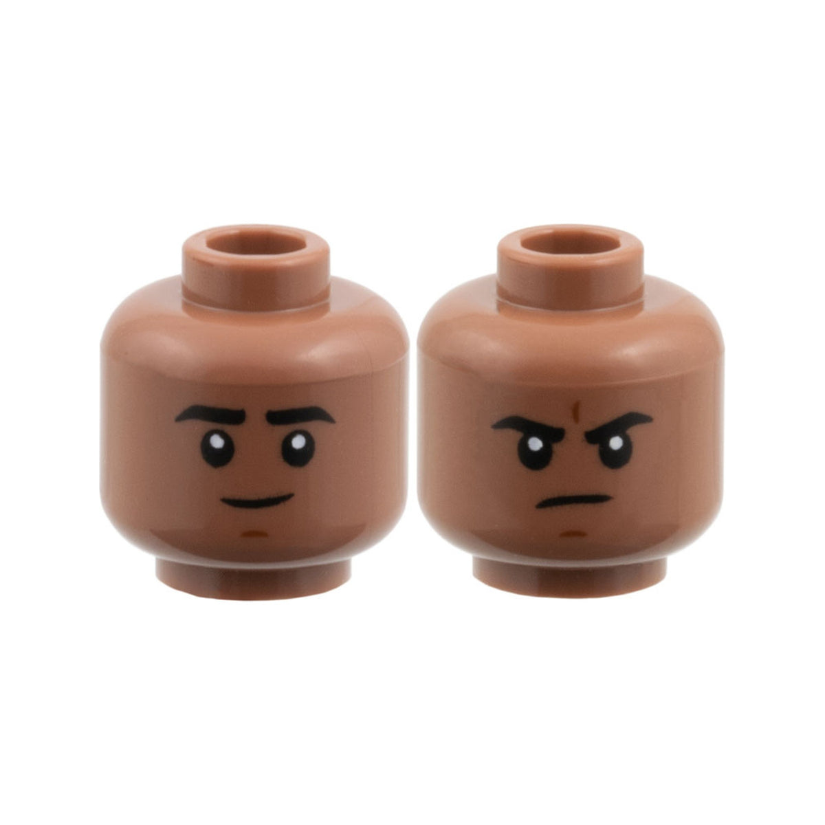 LEGO® Minifigure, Head Dual Sided Black Eyebrows, Reddish Brown Chin Dimple, Grin / Frown Pattern 3626pb3947 medium brown