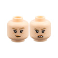LEGO® Minifigure, Head Dual Sided Female, Dark Tan Eyebrows, Silver Eyebrow Piercing, Nougat Freckles and Lips, Lopsided Grin / Open Mouth Scowl with Tooth Gap Pattern 3626pb3950 hellnougat