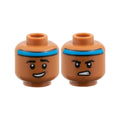 LEGO® Minifigure, Head Dual Sided Dark Azure Headband, Black Eyebrows, Lopsided Open Mouth Grin / Firm Gritted Teeth Pattern 3626pb3952 sienna