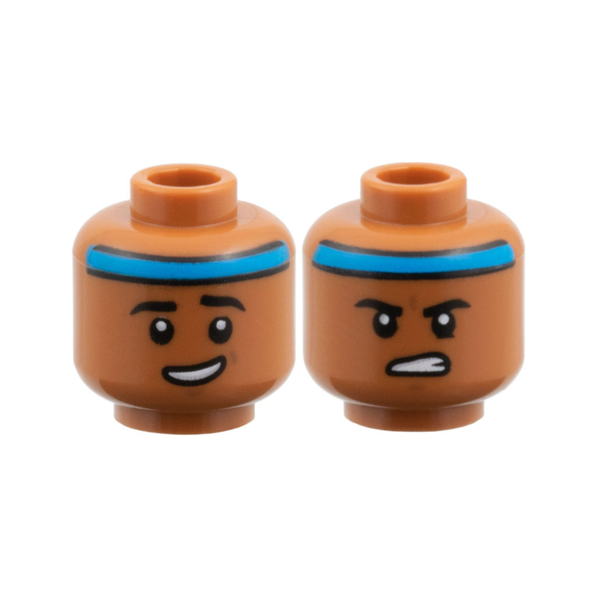 LEGO® Minifigure, Head Dual Sided Dark Azure Headband, Black Eyebrows, Lopsided Open Mouth Grin / Firm Gritted Teeth Pattern 3626pb3952 sienna