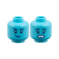 LEGO® Minifigure, Head Dual Sided Female, Black Eyebrows, Dark Azure Lips, Lopsided Grin / Scared Open Mouth with Teeth Pattern 3626pb3956 azurblau