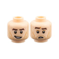 LEGO® Minifigure, Head Dual Sided Dark Brown Eyebrows, Medium Nougat Cheek Lines, Dark Tan Stubble, Lopsided Open Mouth Grin / Confused with Raised Eyebrow Right Pattern 3626pb3957 hellnougat