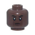 LEGO® Minifigure, Head Black Eyebrows, Dark Brown Chin Dimple and Creases, Closed Mouth Frown Pattern 3626pb3991 umber