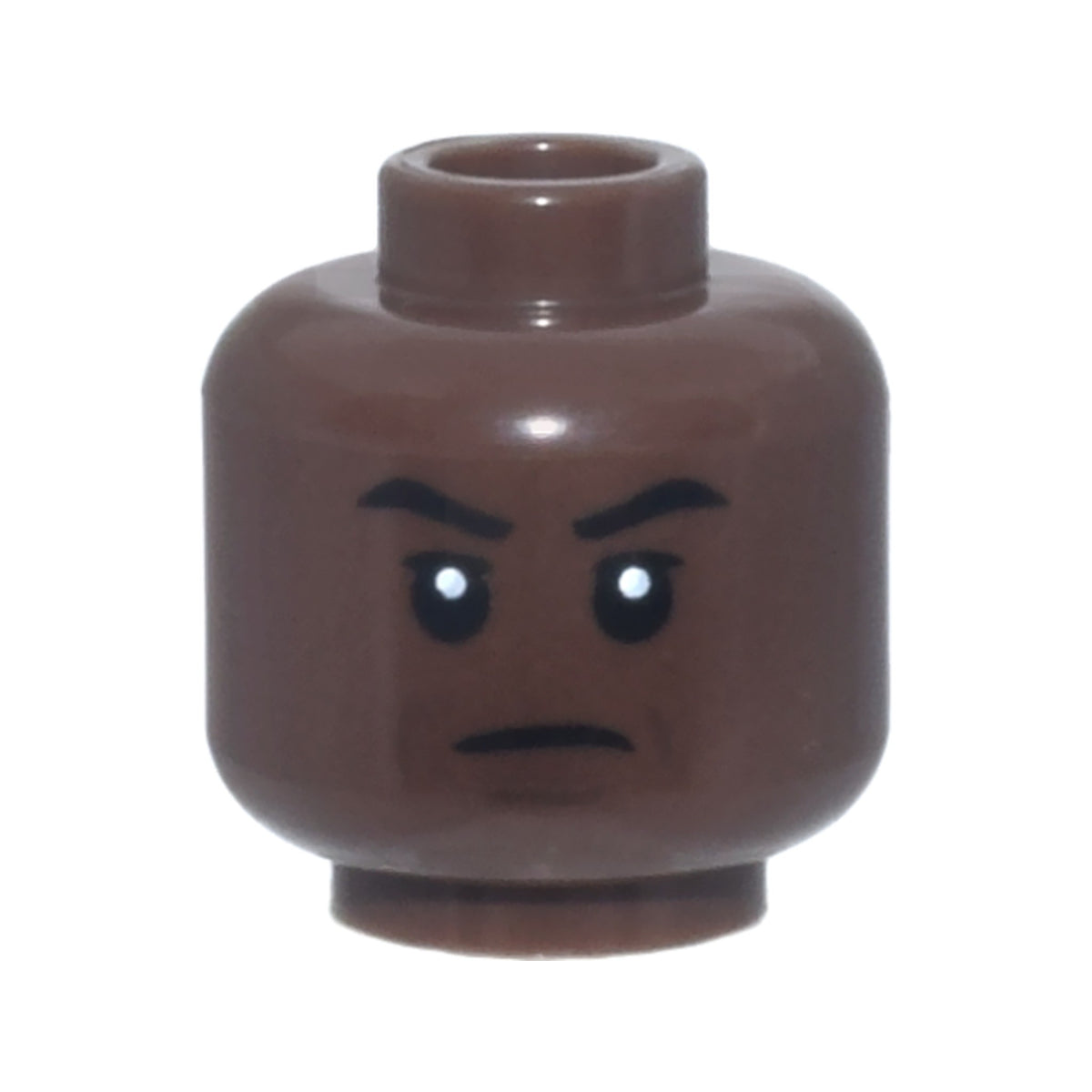 LEGO® Minifigure, Head Black Eyebrows, Dark Brown Chin Dimple and Creases, Closed Mouth Frown Pattern 3626pb3991 umber