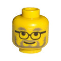 LEGO® Minifigure, Head Dark Gray Bushy Eyebrows, Thin Moustache and Full Beard, Glasses with Black Frames, Grin Pattern 3626px14 gelb