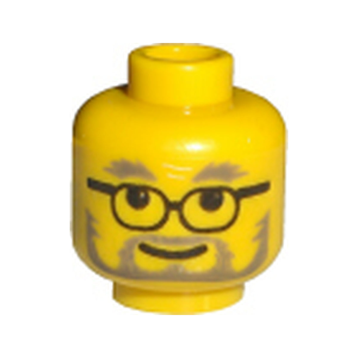 LEGO® Minifigure, Head Dark Gray Bushy Eyebrows, Thin Moustache and Full Beard, Glasses with Black Frames, Grin Pattern 3626px14 gelb