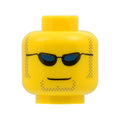 LEGO® Minifigure, Head Black Sunglasses with Dark Blue Lenses, Dark Tan Sideburns and Goatee Stubble, Grin Pattern 3626px299 gelb