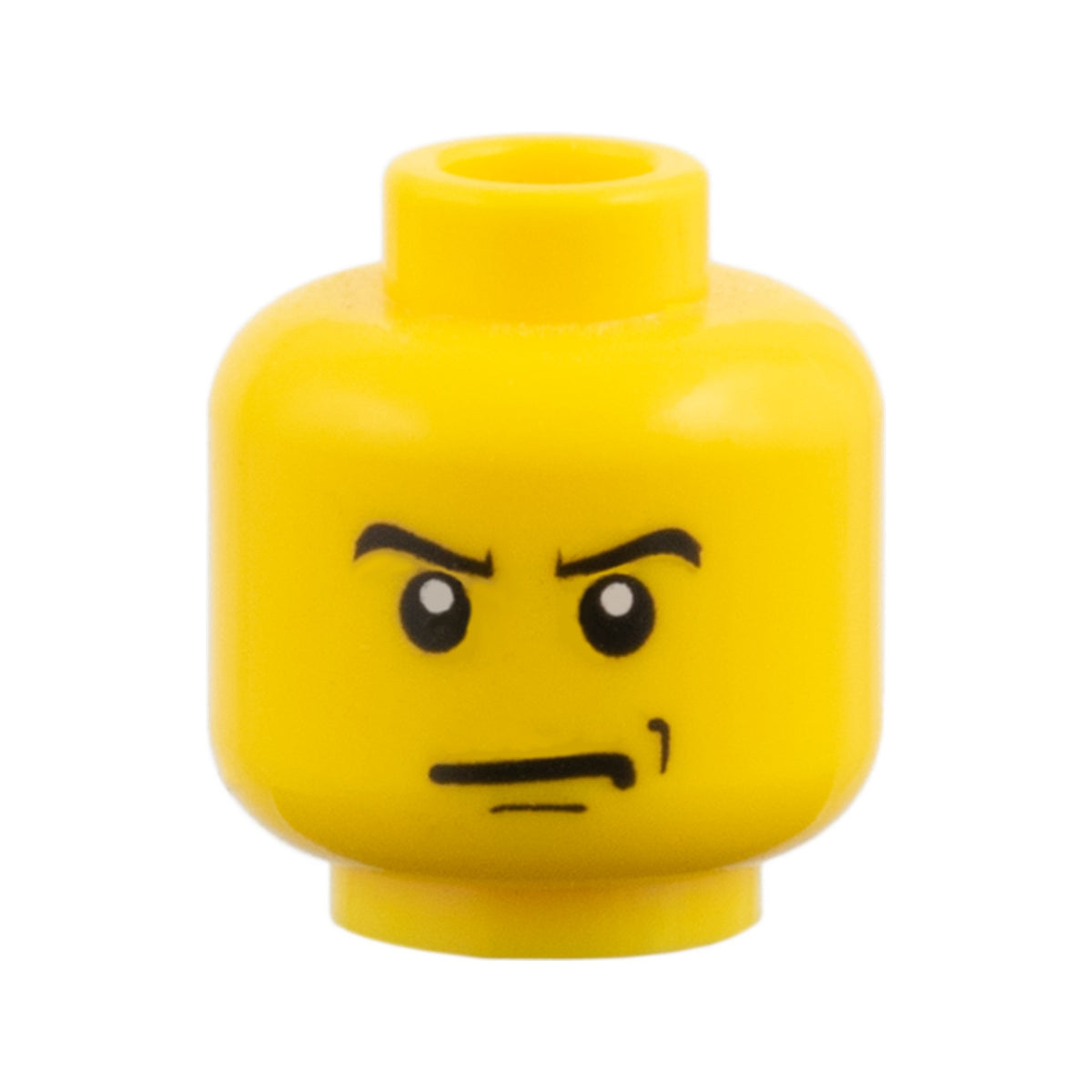 LEGO® Minifigure, Head Male Angry Eyebrows and Scowl, Black Chin and Left Cheek Dimples Pattern 3626px302 gelb