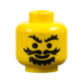 LEGO® Minifigure, Head Black Bushy Eyebrows, Wavy Moustache, and Goatee, Standard Grin Pattern 3626px96 gelb