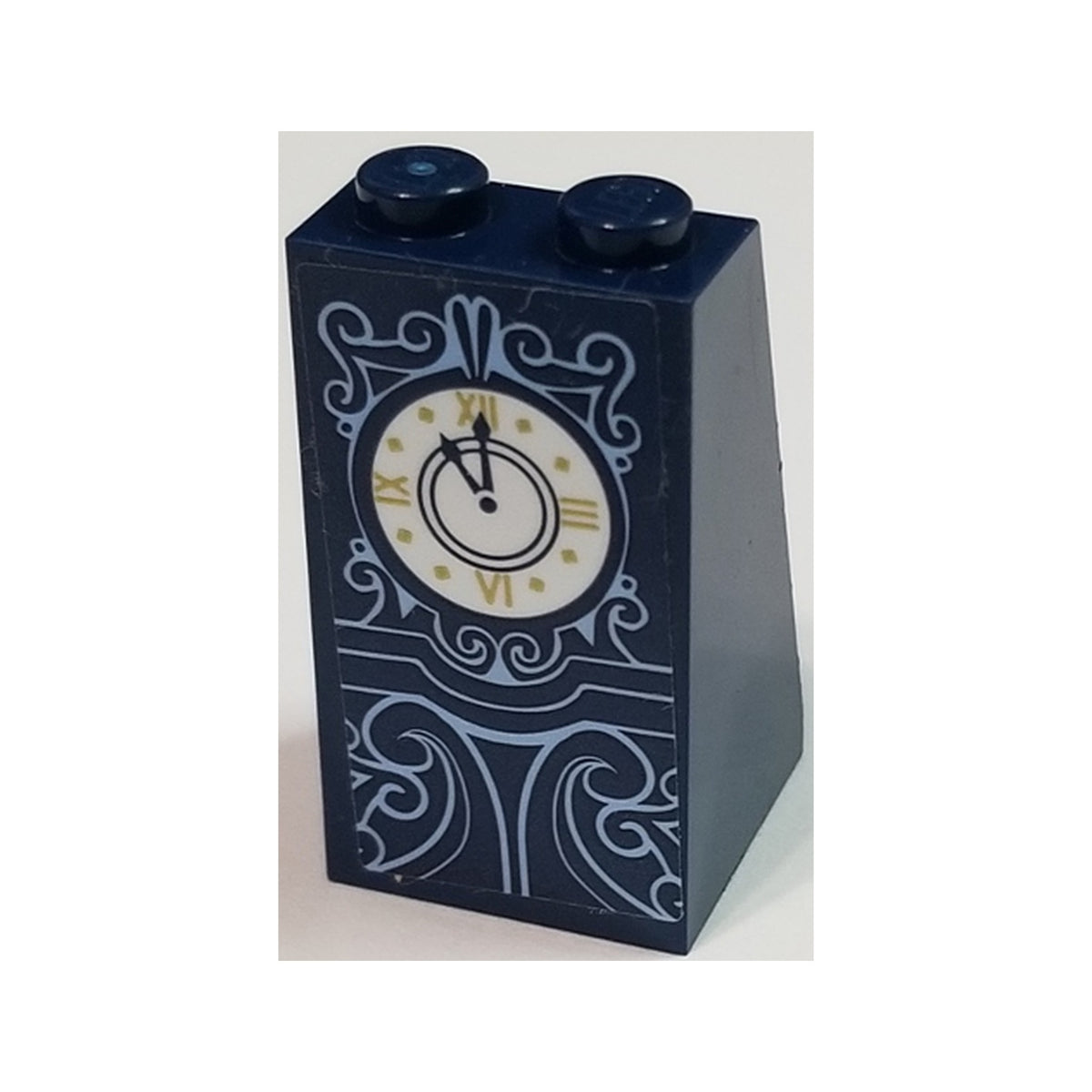 LEGO® Slope 75 2 x 2 x 3 - Solid Studs with Gold, White and Medium Azure Grandfather Clock on Dark Blue Background Pattern (Sticker) - Set 41146 3684cpb022 dunkelblau