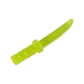 LEGO® Minifigure, Weapon Knife with Flat Hilt End and Curved Blade, Cross Hatched Grip 37341b transparent neongrün