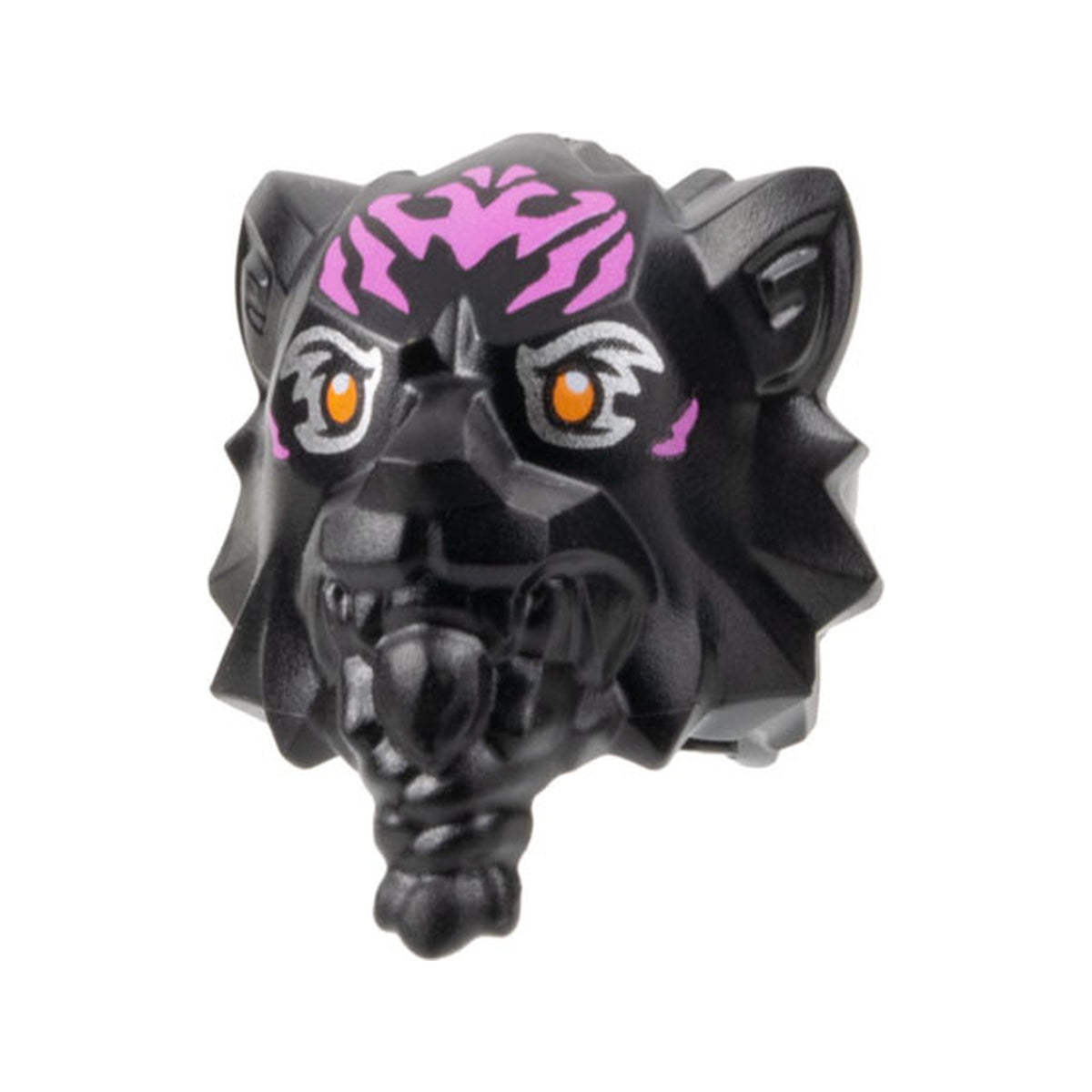 LEGO® Minifigure, Head, Modified Tiger with Braided Beard with Dark Pink Markings and Orange Eyes with Silver Outlines Pattern 4055pb01 schwarz