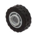 LEGO® Wheel 11mm D. x 8mm with Center Groove, 4 Spokes with Black Tire 17.5mm D. x 6mm with Shallow Staggered Treads - Band Around Center of Tread (42610 / 92409) 42610c03 hellgrau