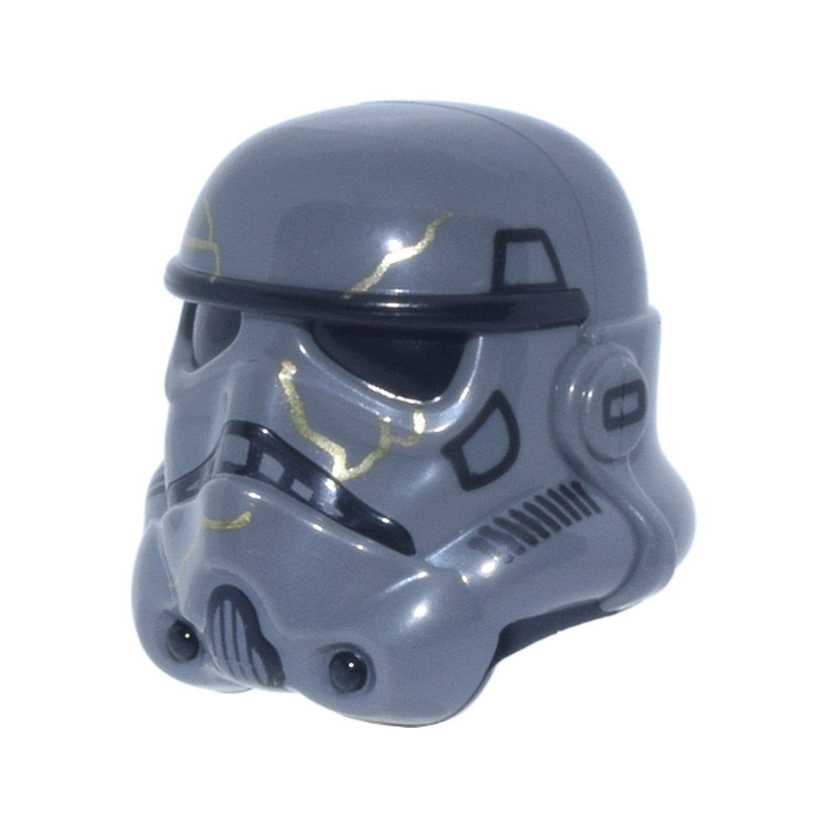 LEGO® Minifigure, Headgear Helmet SW Stormtrooper with Molded Black Forehead, Eyes, Nose, Chin, and Panels on Back and Printed Black Marks and Gold Cracks Pattern (Night Trooper) 42861pb06 dunkelgrau