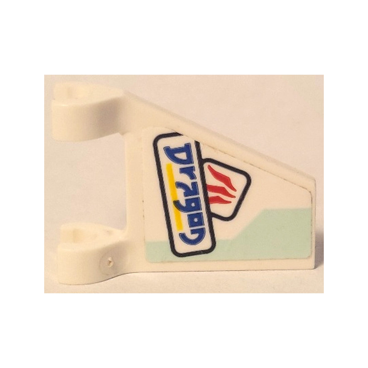 LEGO® Flag 2 x 2 Trapezoid with Flat Edge with Blue 'Dragon', Yellow Line and Light Aqua Stripe Pattern Model Right Side (Sticker) - Set 71709 44676pb072R weiss