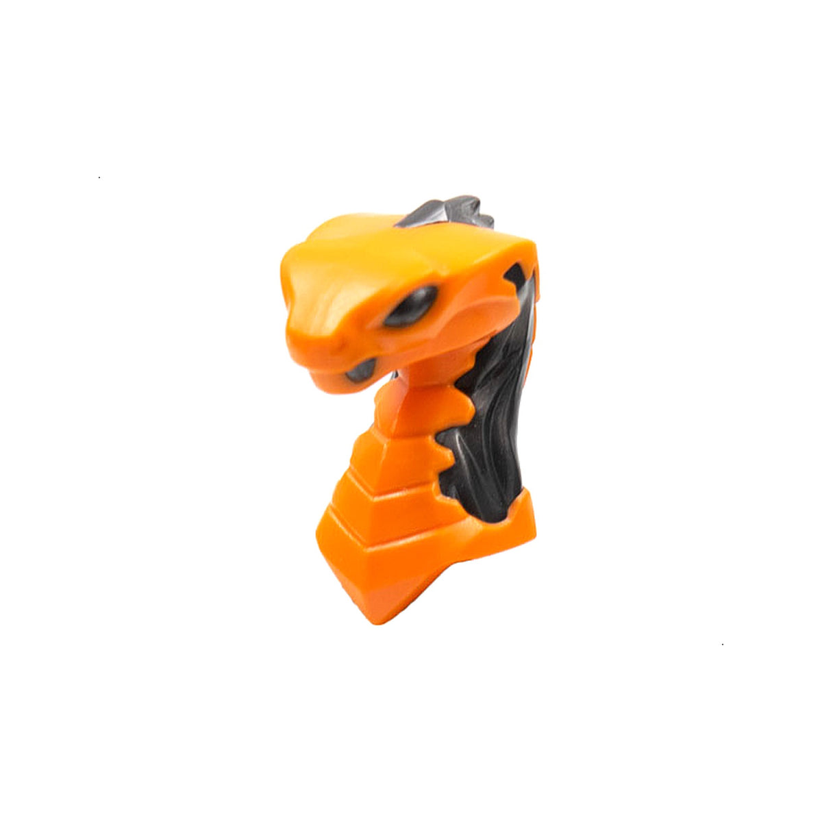 LEGO® Minifigure, Head, Modified Snake, Cobra with Closed Mouth with Molded Pearl Dark Gray Eyes, Fangs, and Flames on Closed Hood Pattern 49588pb04 orange