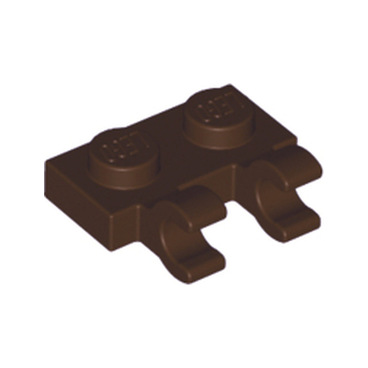 LEGO® Plate, Modified 1 x 2 with 2 Open O Clips (Horizontal Grip) 60470b dunkelbraun