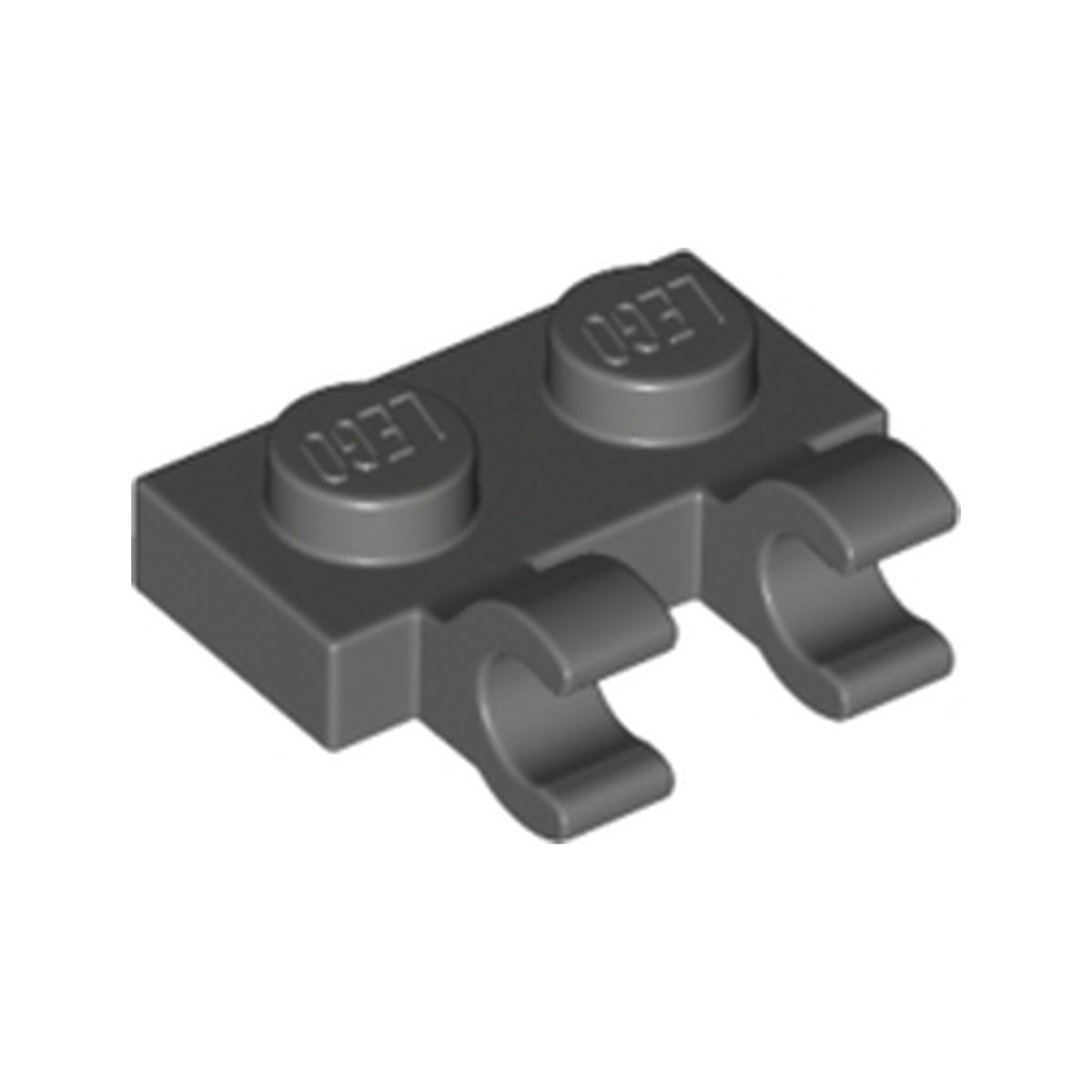 LEGO® Plate, Modified 1 x 2 with 2 Open O Clips (Horizontal Grip) 60470b dunkelgrau