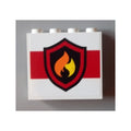 LEGO® Panel 1 x 4 x 3 with Side Supports - Hollow Studs with Black and Yellow Fire Logo Badge on White Background Pattern (Sticker) - Set 60004 / 60110 60581pb016 weiss
