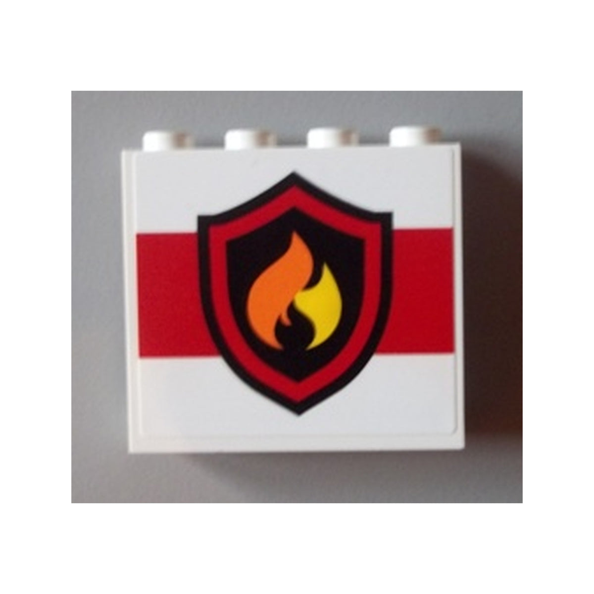LEGO® Panel 1 x 4 x 3 with Side Supports - Hollow Studs with Black and Yellow Fire Logo Badge on White Background Pattern (Sticker) - Set 60004 / 60110 60581pb016 weiss