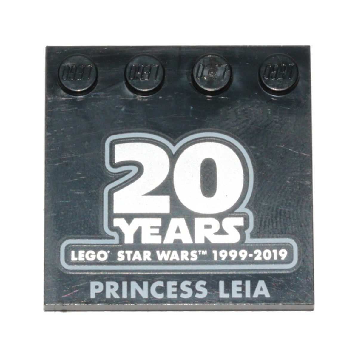 LEGO® Tile, Modified 4 x 4 with Studs on Edge with SW '20 YEARS LEGO STAR WARS 1999-2019' and 'PRINCESS LEIA' Pattern 6179pb150 schwarz