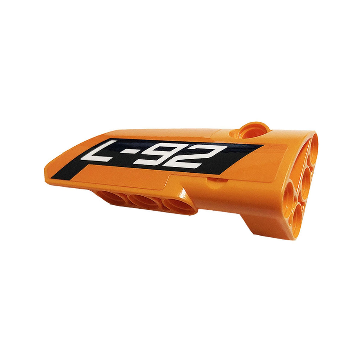 LEGO® Technic, Panel Fairing # 4 Small Smooth Long, Side B with White 'L-92' on Black Background Pattern (Sticker) - Set 42120 64391pb065 orange