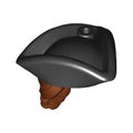 LEGO® Minifigure, Hair Combo, Hair with Hat, Long Hair with Ponytail and Molded Black Pirate Tricorne Hat Pattern 67043pb01 braun