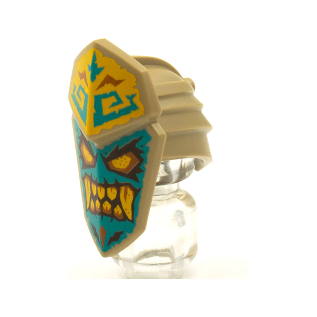 LEGO® Minifigure, Headgear Islander Mask Dark Turquoise Face, Bright Light Orange Eyes and Teeth Pattern 69565pb01 dunkelbeige