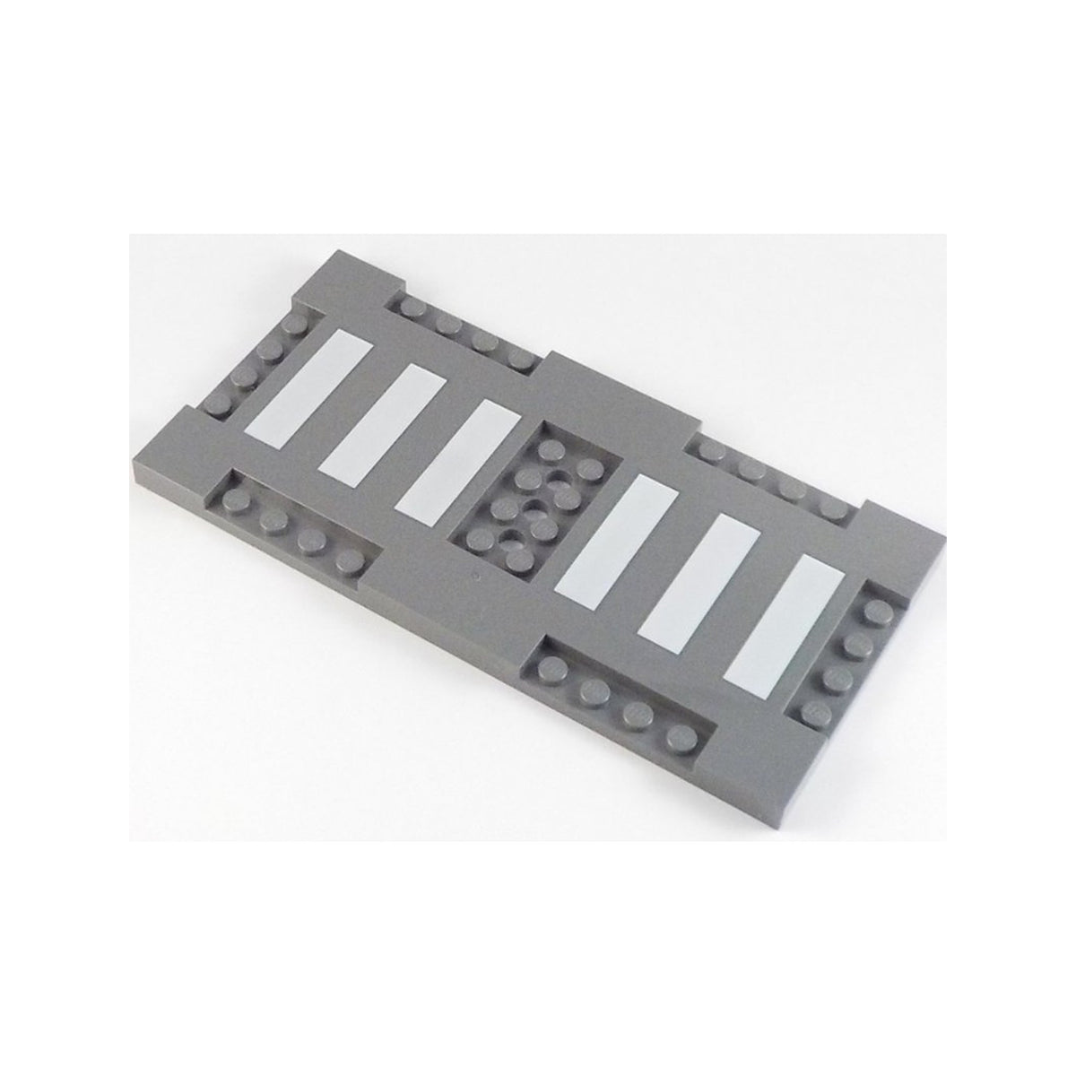 LEGO® Brick, Modified 8 x 16 x 2/3 with 1 x 4 and 2 x 4 Indentations with 6 White Stripes (Crosswalk) Pattern 71772pb01 dunkelgrau
