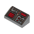 LEGO® Slope 30 1 x 2 x 2/3 with Red, White, and Silver Buttons, Dark Red Screens Pattern 85984pb127 dunkelgrau