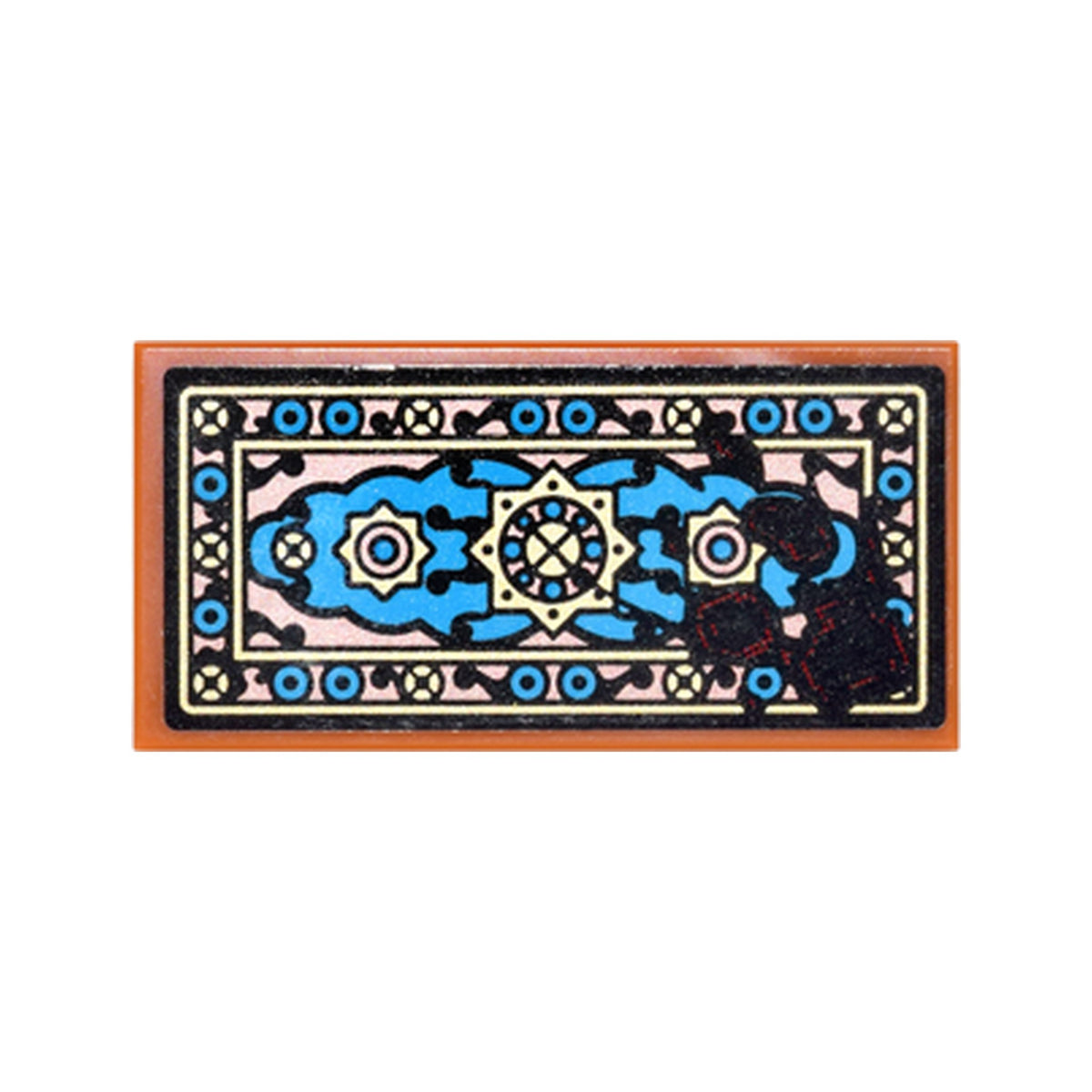 LEGO® Tile 2 x 4 with Black and Dark Azure Oriental Rug with Black and Red Spatters Pattern (Sticker) - Set 70627 87079pb0387 dunkelorange