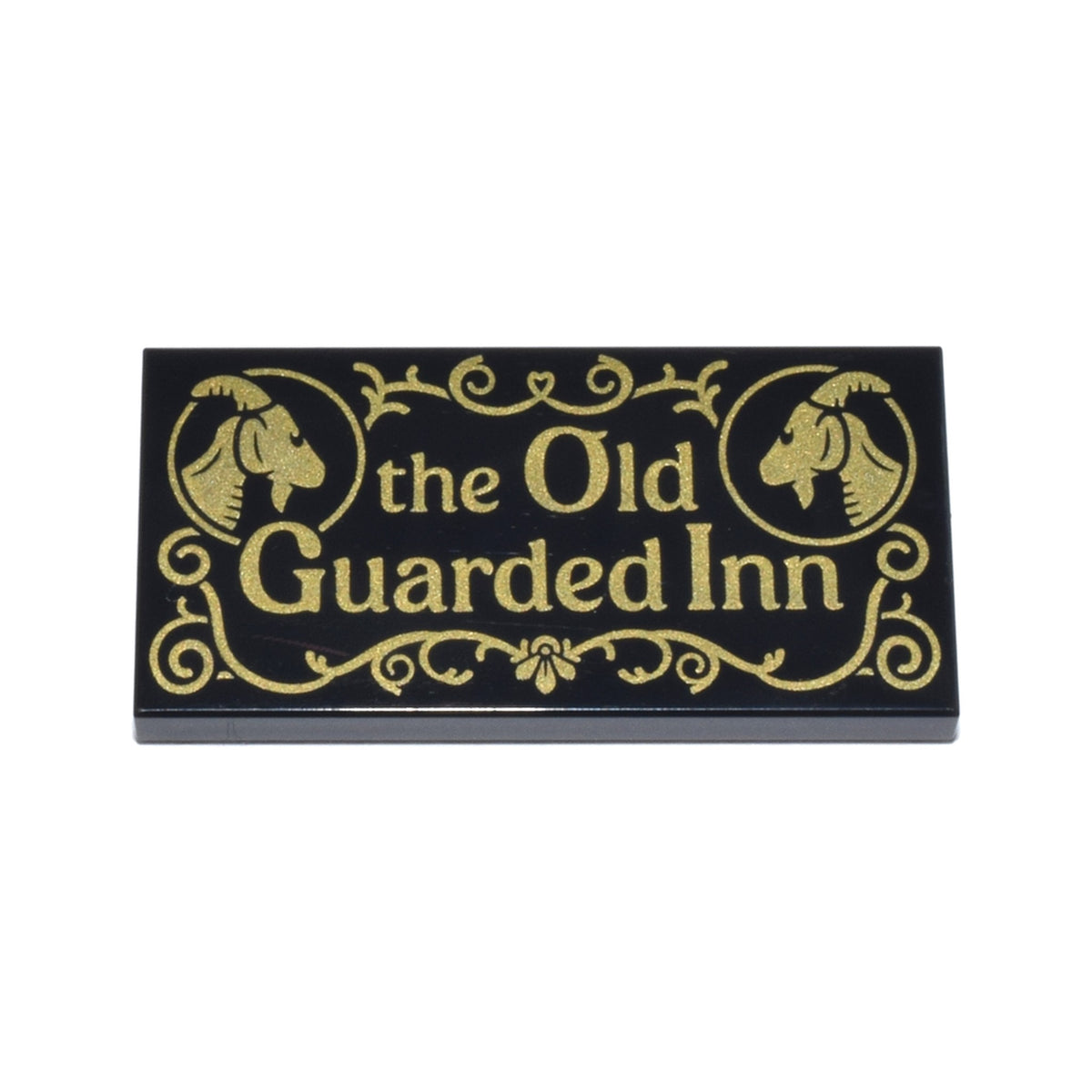LEGO® Tile 2 x 4 with Gold 'the Old Guarded Inn', Goats and Filigree Pattern 87079pb1486 schwarz